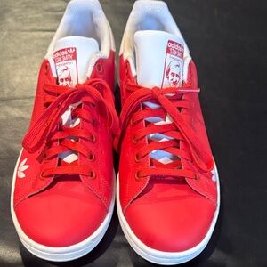 adidas Red and White Stan Smith Sneakers